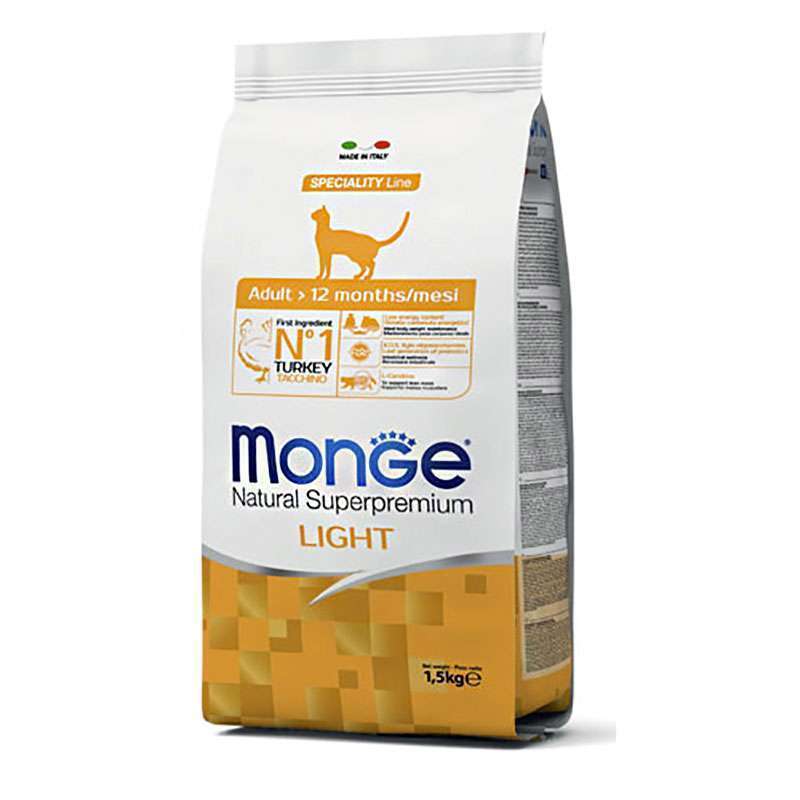 Monge (Монж) Cat Light Turkey – Сухой низкокалорийный корм с индейкой для котов, склонных к набору лишнего веса (1,5 кг) в E-ZOO