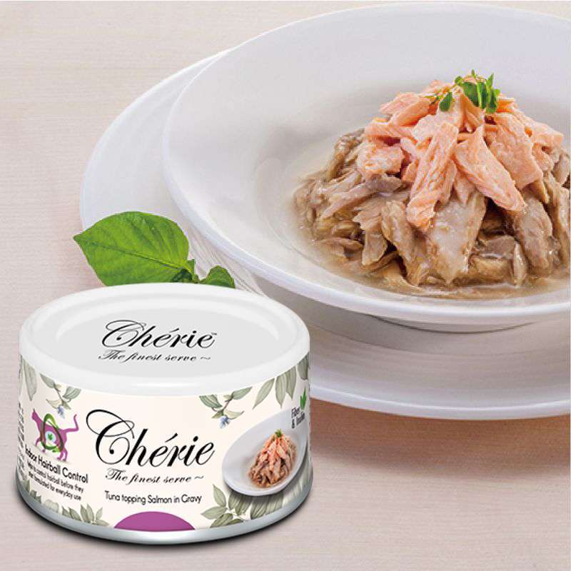 Cherie (Шери) Hairball Control Tuna topping Salmon in Gravy - Влажный корм с тунцом и лососем для контроля образования комочков шерсти для взрослых котов (кусочки в соусе) (80 г) в E-ZOO