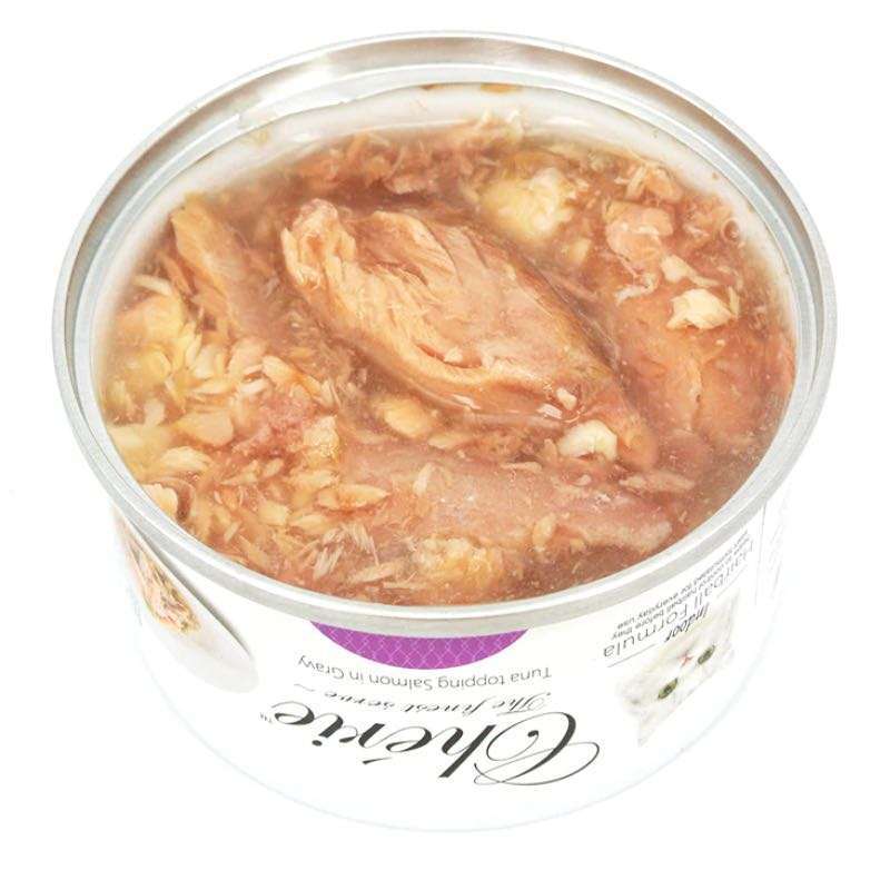 Cherie (Шері) Hairball Control Tuna topping Salmon in Gravy - Вологий корм з тунцем та лососем для контролю утворення грудочок шерсті для дорослих котів (шматочки в соусі) (80 г) в E-ZOO