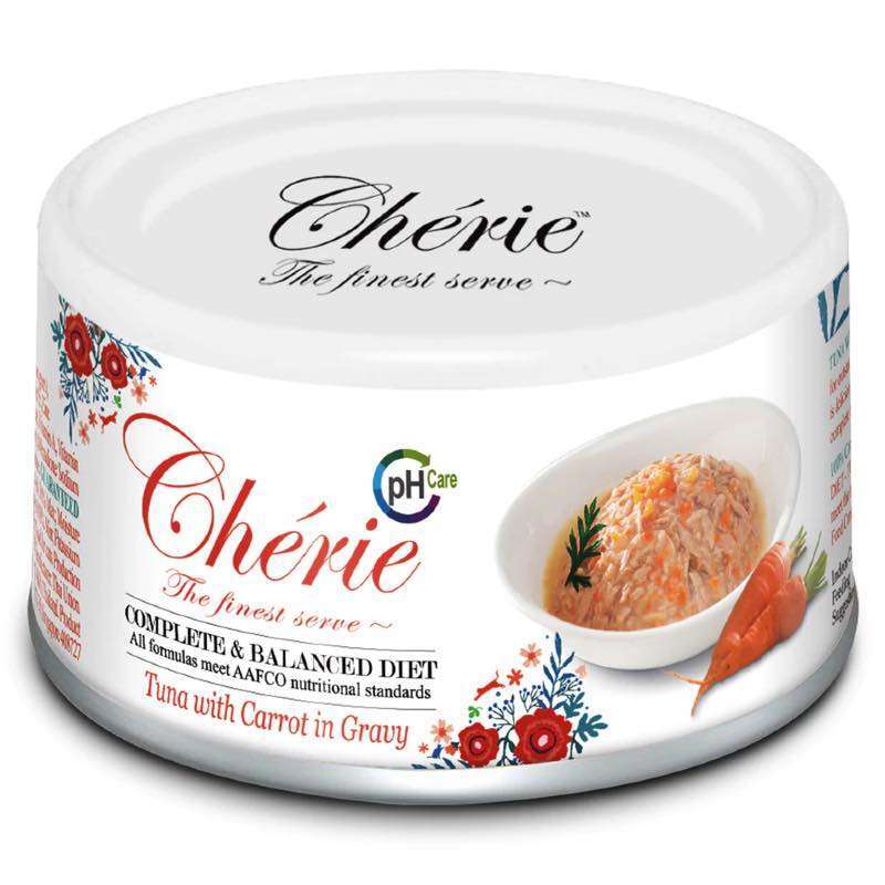 Cherie (Шері) Complete&Balanced Tuna with Carrots in Gravy - Вологий корм з тунцем і морквою для підтримки сечовивідних шляхів у котів (шматочки в соусі) (80 г) в E-ZOO