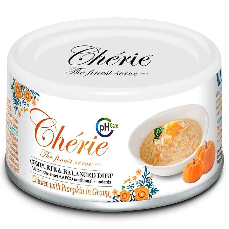 Cherie (Шері) Complete&Balanced Chicken with Pumpkin in Gravy - Вологий корм з куркою та гарбузом для підтримки сечовивідних шляхів у котів (шматочки в соусі) (80 г) в E-ZOO