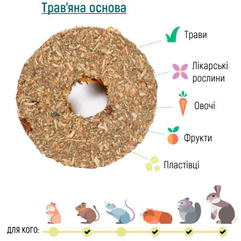 Special One (Спешл Ван) Donuts - Пончики "Волошка, календула, ромашка" на трав'яній основі для декоративних гризунів (50 г) в E-ZOO