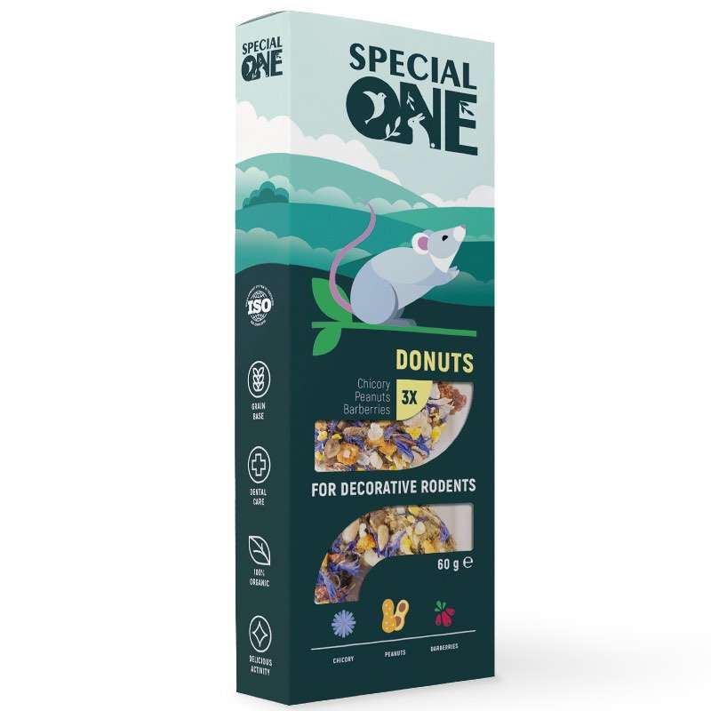 Special One (Спешл Ван) Donuts - Пончики "Цикорій, арахіс, барбарис" на зерновій основі для декоративних гризунів (60 г) в E-ZOO
