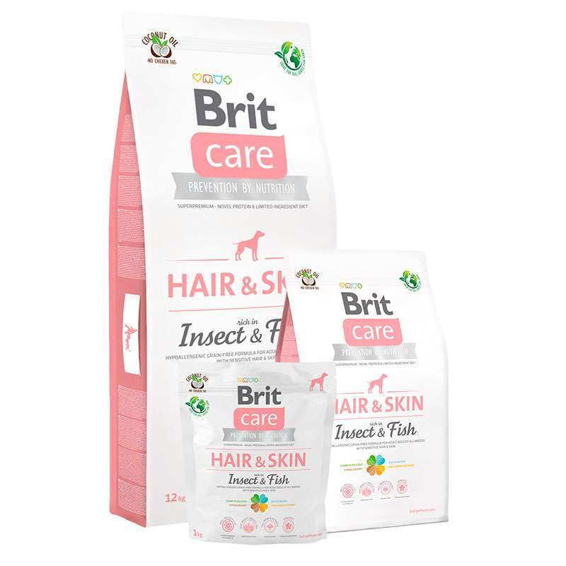 Brit Care (Бріт Кеа) Dog Hair&Skin Insect&Fish – Сухий беззерновий корм із комахами та рибою для собак із чутливою шкірою (12+2 кг) в E-ZOO