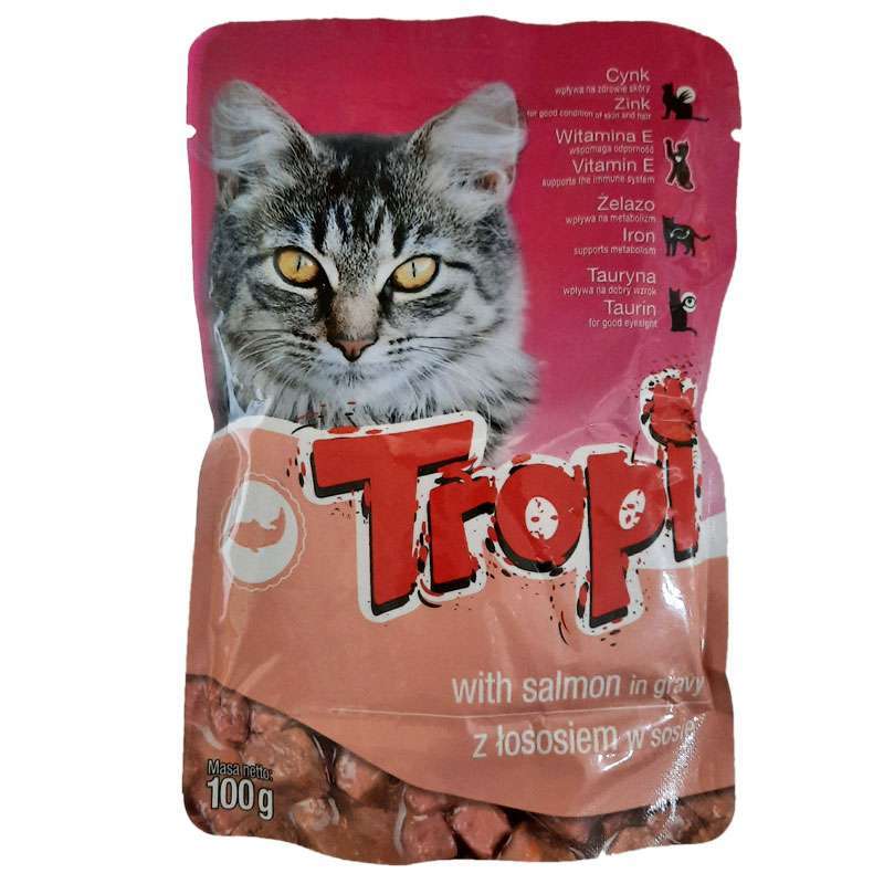 Tropi (Тропи) Pouch for Cat Salmon in Gravy - Влажный корм с лососем для котов (кусочки в соусе) (100 г) в E-ZOO