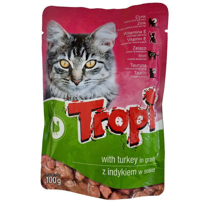 Tropi (Тропі) Pouch for Cat Turkey in Gravy - Вологий корм з індичкою для котів (шматочки у соусі) (100 г) в E-ZOO