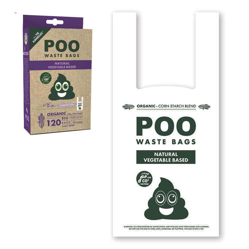 M-Pets (М-Петс) POO Dog Waste Bags with Handles Lavender Scented – Пакети, що біологічно розкладаються, з ручками для прибирання за собаками з ароматом лаванди (120 шт.) в E-ZOO