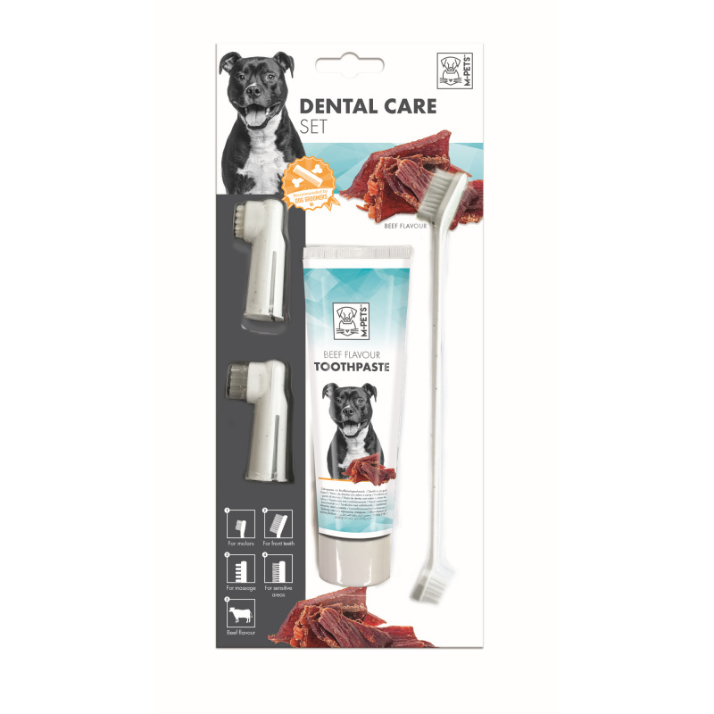 M-Pets (М-Петс) Dental Care Set - Beef flavor Toothpaste Kit - Набор для ухода за зубами с зубной пастой со вкусом говядины для собак (Комплект) в E-ZOO
