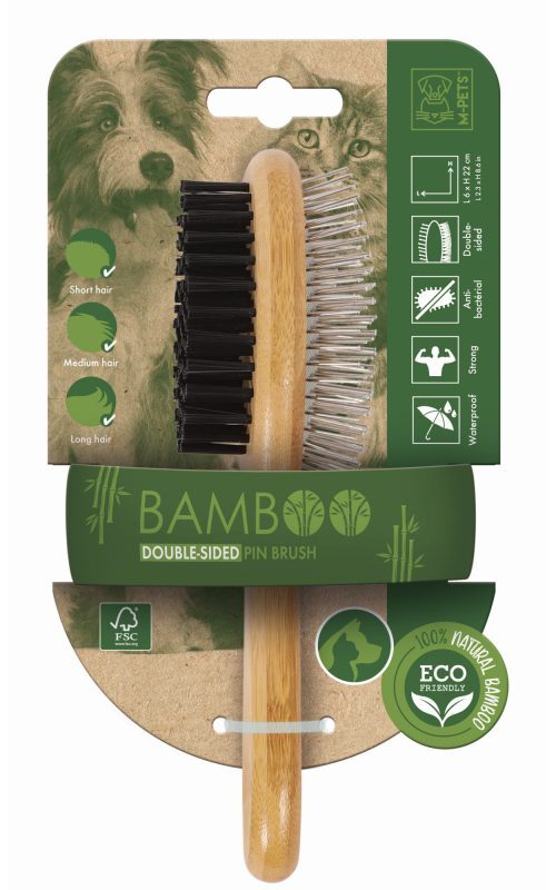 M-Pets (М-Петс) Bamboo Double-Sided Pin Brush - Щітка двостороння з ручкою з бамбука для собак та котів (6х22 см) в E-ZOO