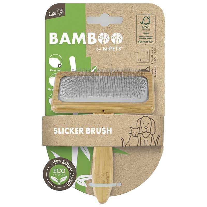 M-Pets (М-Петс) Bamboo Slicker Brush - Щітка-пуходерка з ручкою із бамбука для собак та котів (L) в E-ZOO