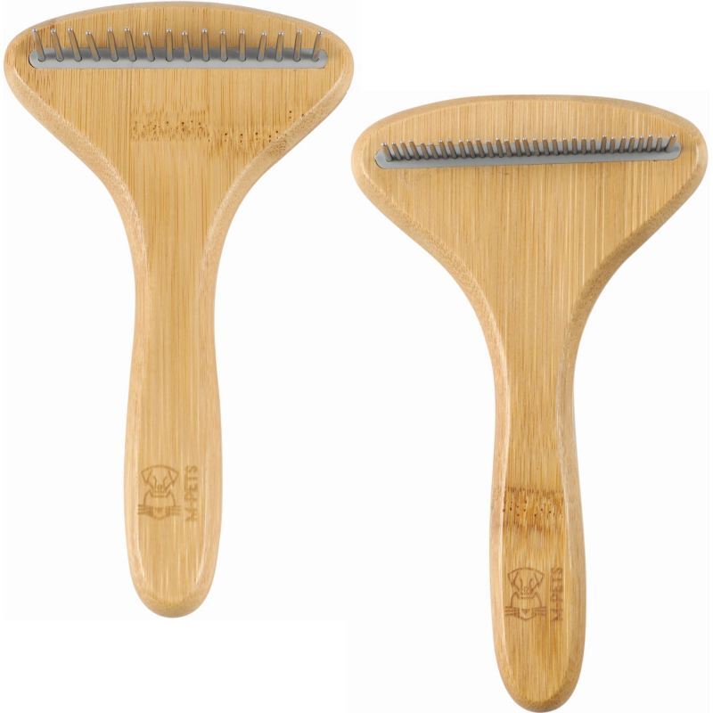 M-Pets (М-Петс) Bamboo Rake Comb with Rotating Teeth - Расческа с вращающимися зубьями из бамбука для собак и котов (16 зуб.) в E-ZOO
