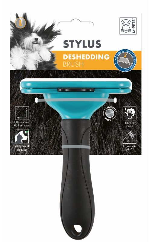 M-Pets (М-Петс) Stylus Deshedding Brush - Дешеддер для видалення шерсті, що випала під час линяння для собак і котів (L) в E-ZOO