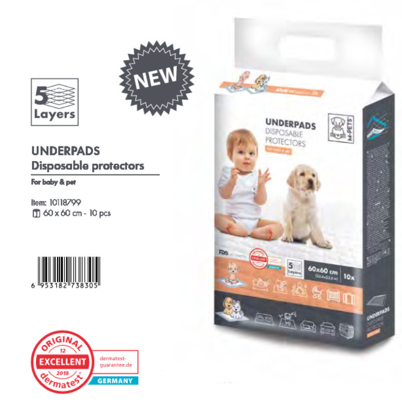 M-Pets (М-Петс) Underpads Disposable Protectors For Baby & Pet - Одноразовые пеленки для детей и домашних животных (60х60 см / 10 шт.) в E-ZOO