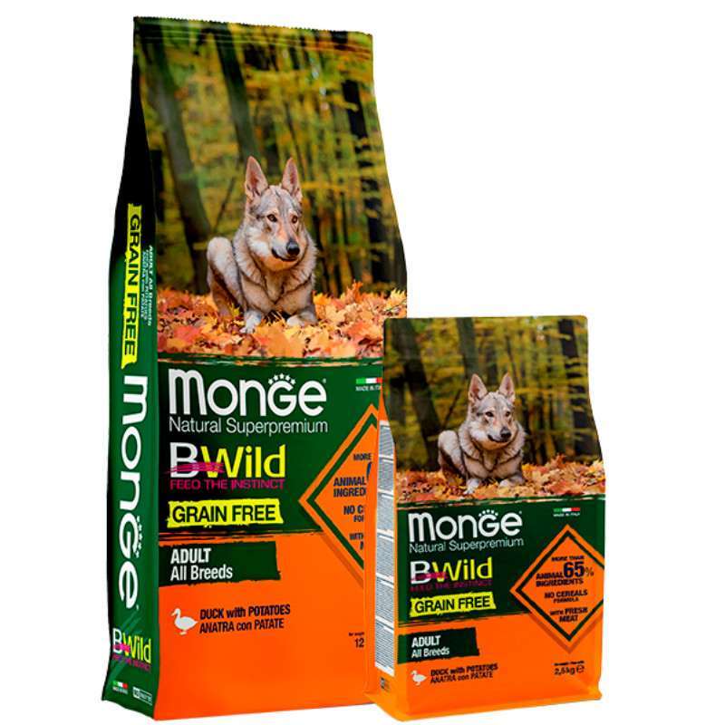 Monge (Монж) BWild Grain Free Duck Adult All Breeds - Беззерновой корм из мяса утки с картофелем для взрослых собак всех пород (2,5 кг) в E-ZOO