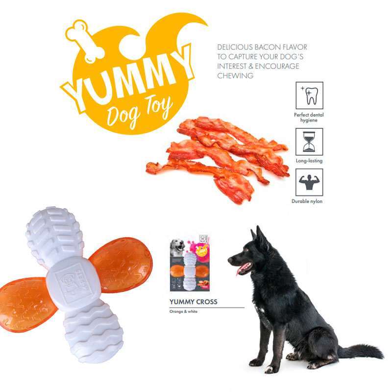 M-Pets (М-Петс) Yummy Toy With Bacon Flavor Cross – Жувальна іграшка Крос з ароматом бекону для собак (12,8x12,8x2,6 см) в E-ZOO