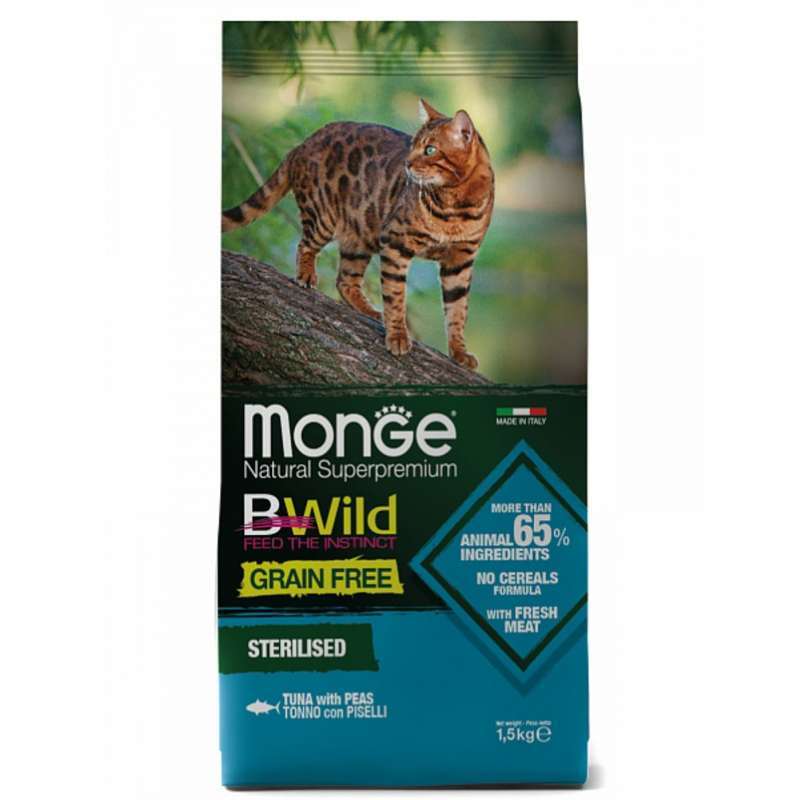 Monge (Монж) BWild Grain Free Tuna Sterilized Adult Cat - Сухой беззерновой корм из тунца для стерилизованных кошек (1,5 кг) в E-ZOO