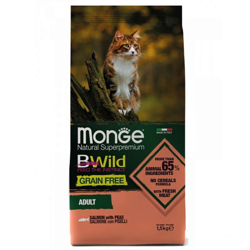 Monge (Монж) BWild Grain Free Salmon Adult Cat - Сухий беззерновий корм з лососем для дорослих котів (1,5 кг) в E-ZOO