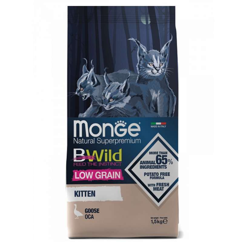 Monge (Монж) BWild Low Grain Goose Kitten - Сухий низькозерновий корм з м'яса гусака для кошенят (1,5 кг) в E-ZOO
