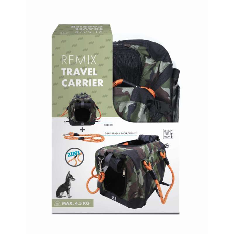 M-Pets (М-Петс) Remix Travel Carrier 2in1 Camouflage - Складная камуфляжная сумка-переноска с поводком в комплекте для собак малых пород и котов весом до 4,5 кг (41х28х28 см) в E-ZOO