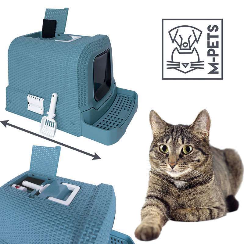 M-Pets (М-Петс) Suez Rattan Litter Box – Закритий однотонний котячий туалет зі сходами та аксесуарами в комплекті (69х41х42 см) в E-ZOO