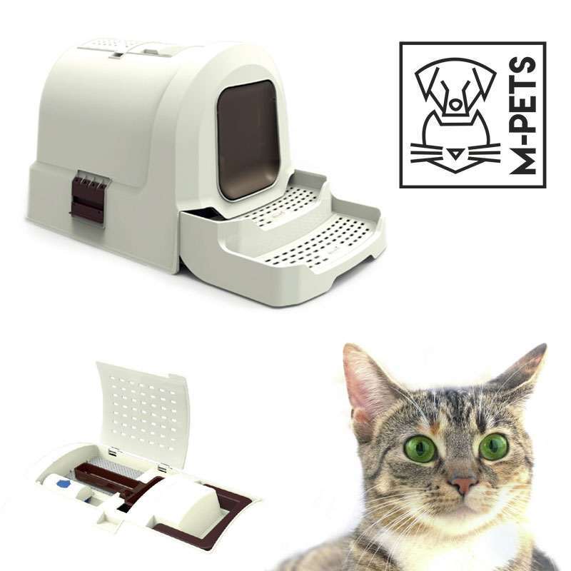 M-Pets (М-Петс) Giza Litter Box – Закрытый кошачий туалет Гиза с откидной дверью и выдвижными ступенями (69х42х45 см) в E-ZOO