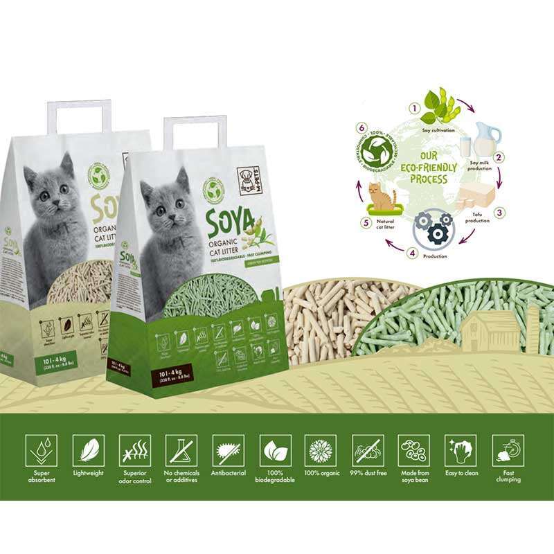 M-Pets (М-Петс) Soya Organic Cat Litter Green Tea Scented – Органічний, що 100% розкладається, наповнювач для котячого туалету з ароматом зеленого чаю (10 л) в E-ZOO
