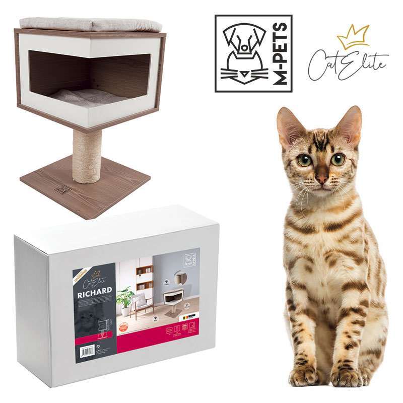 M-Pets (М-Петс) CatElite Richard Cat tree – Когтеточка-столбик Ричард с платформой-домиком для кошек (40х40х62 см) в E-ZOO