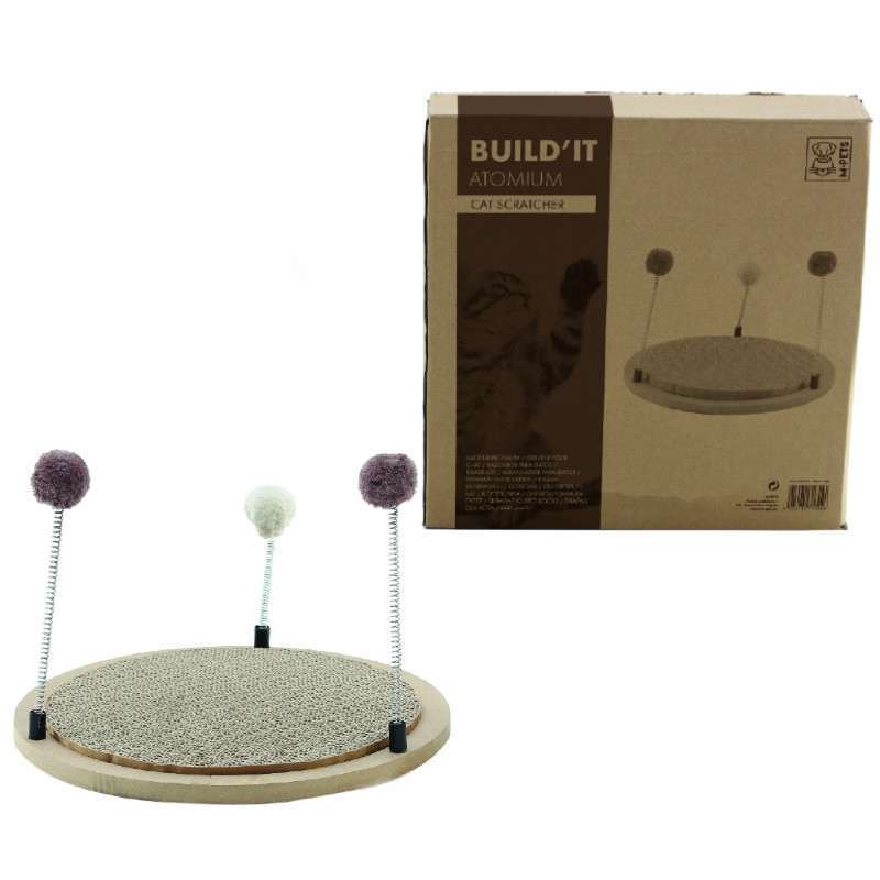 M-Pets (М-Петс) Build'it Atomium Cat Scratcher - Картонна кругла кігтеточка для котів з іграшками на пружинах (32х32х28 см) в E-ZOO