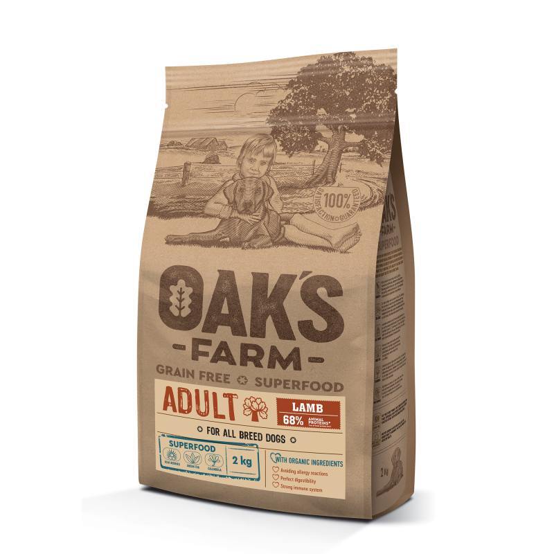 Oak's Farm (Оакс Фарм) Grain Free Lamb Adult All Breed Dogs - Сухий беззерновий корм з ягням для дорослих собак усіх порід з ягням (2 кг) в E-ZOO