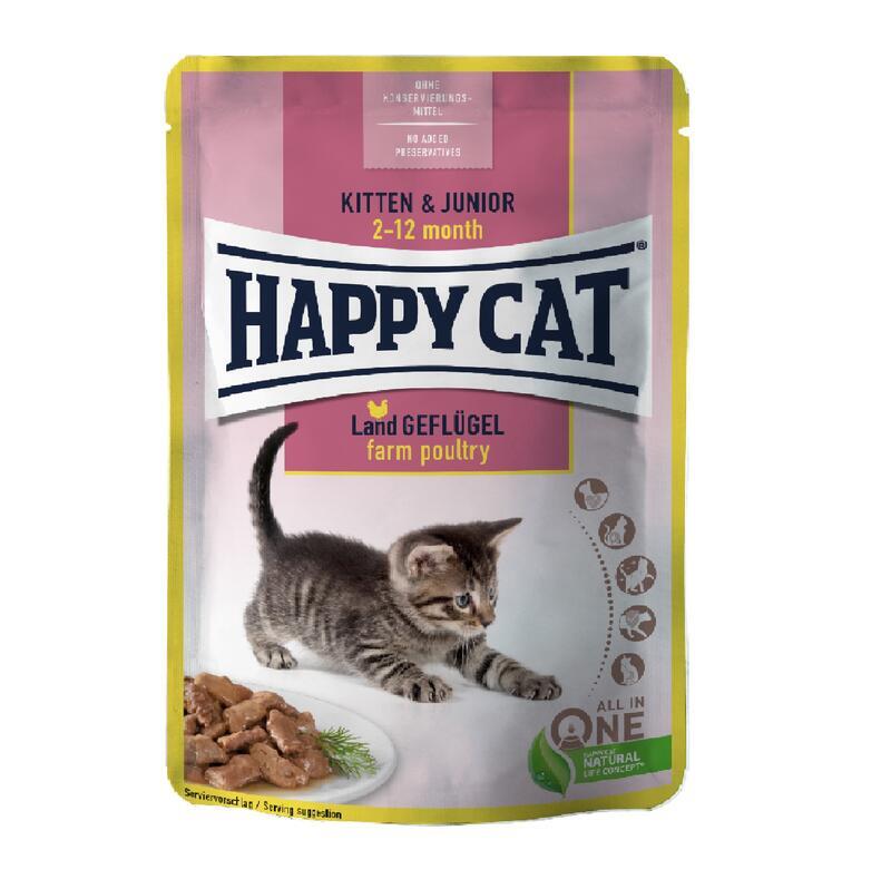 Happy Cat (Хеппі Кет) Kitten & Junior Land-Geflugel - Вологий корм з птицею для кошенят (шматочки в соусі) (85 г) в E-ZOO