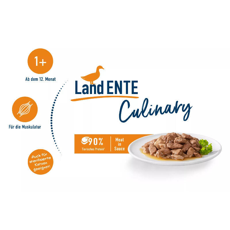 Happy Cat (Хэппи Кэт) Culinary Land-Ente - Влажный корм с уткой для кошек (кусочки в соусе) (85 г) в E-ZOO