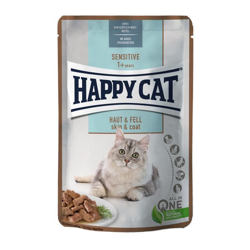 Happy Cat (Хэппи Кэт) Sensitive Haut&Fell - Влажный корм с мясом птицы и лососем для кошек с повышенной чувствительностью кожи и шерсти (кусочки в соусе) (85 г) в E-ZOO