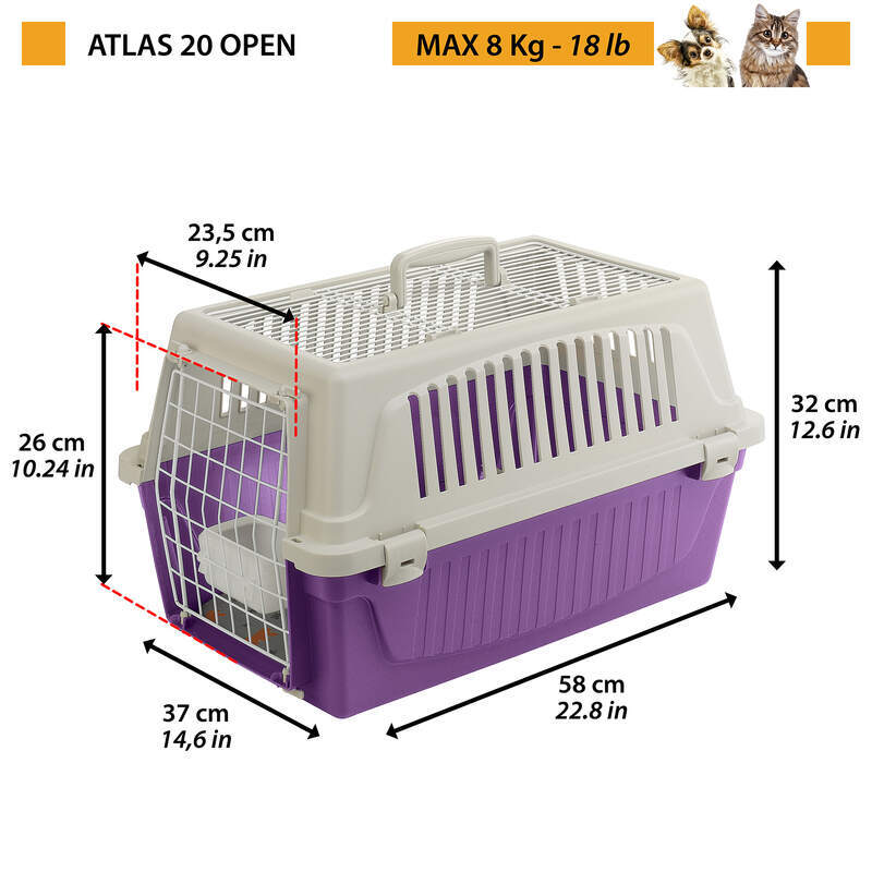 Ferplast (Ферпласт) Atlas 20 Open - Переноска з гратчастим дахом для кішок і собак вагою до 8 кг (58x37x32 см Sale!) в E-ZOO
