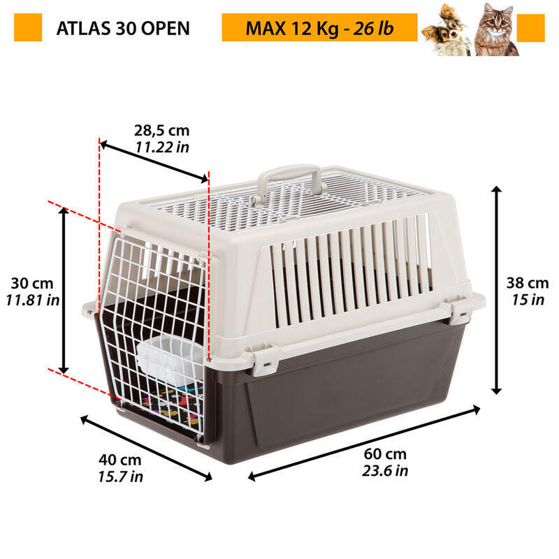 Ferplast (Ферпласт) Atlas 30 Open - Переноска с решетчатой крышей для кошек и собак весом до 12 кг (60x40x38 см) в E-ZOO