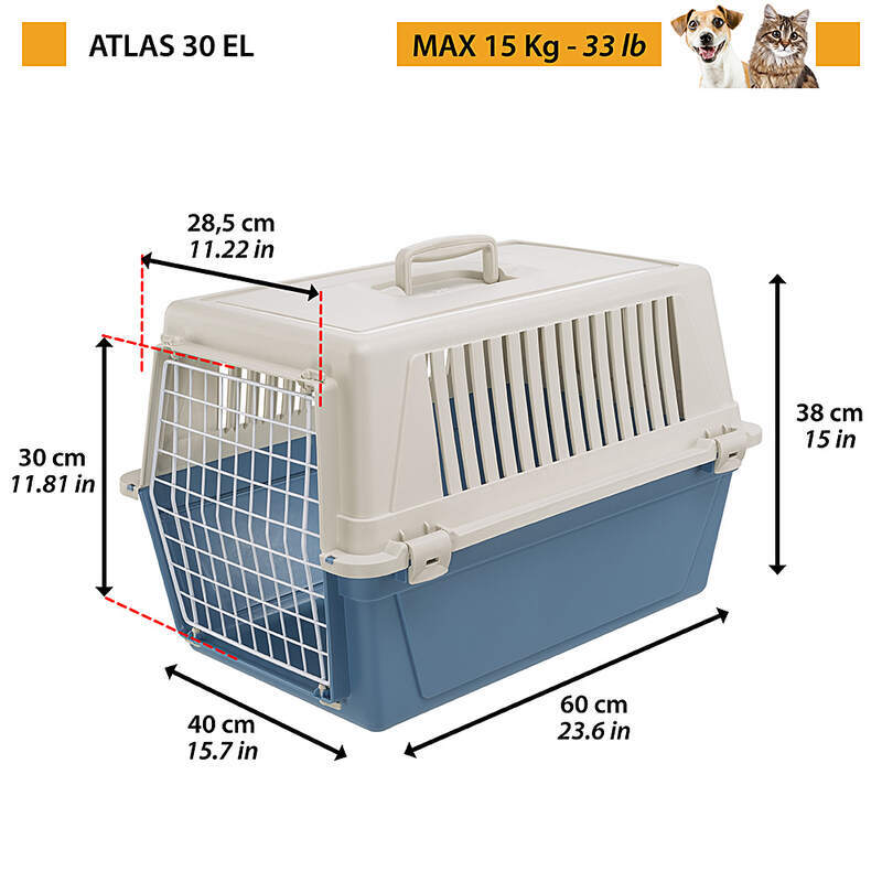 Ferplast (Ферпласт) Atlas 30 El - Переноска для путешествий с собаками и кошками весом до 15 кг (60x40x38 см) в E-ZOO