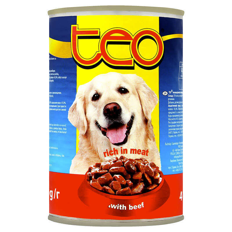 Teo (Тео) With Beef – Консервований корм з яловичиною для собак (шматочки в соусі) (415 г) в E-ZOO