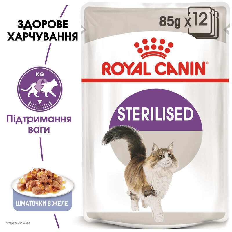 Royal Canin (Роял Канін) Sterilised in Jelly - Консервований корм для дорослих стерилізованих котів (дрібні шматочки в желе) (85 г) в E-ZOO