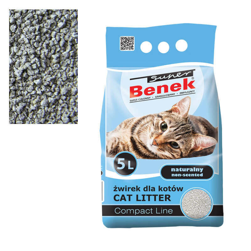 Super Benek (Супер Бенек) Compact Line Natural – Бентонитовый наполнитель Компактный для кошачьего туалета без аромата (5 л) в E-ZOO