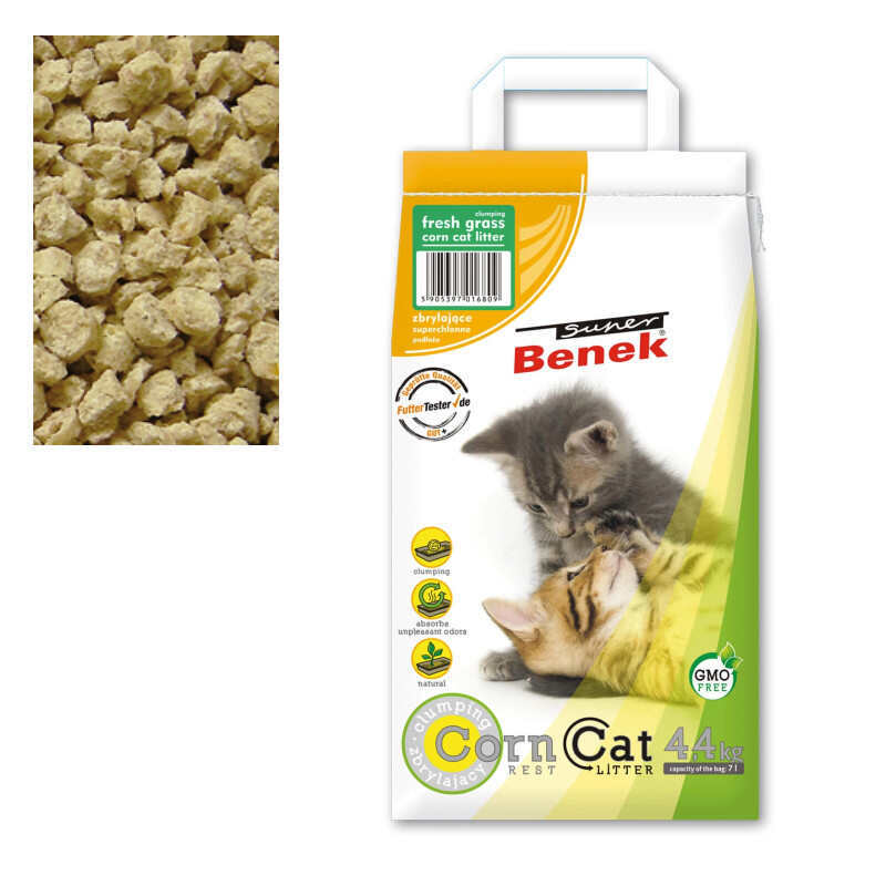 Super Benek (Супер Бенек) Corn Line Cat Litter Fresh Grass – Наполнитель кукурузный стандартный для кошачьего туалета с ароматом свежескошенной травы (14 л / 8,8 кг) в E-ZOO