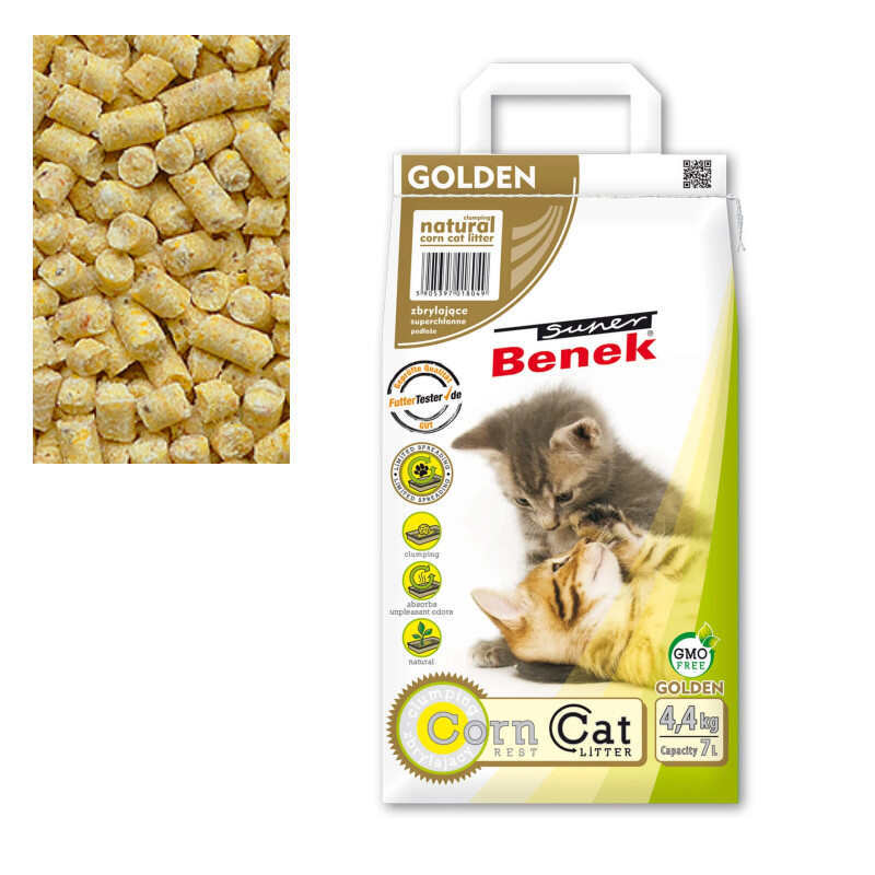 Super Benek (Супер Бенек) Corn Line Golden Cat Litter Natural – Наповнювач кукурудзяний Золотий для котячого туалету без аромату (7 л / 4,4 кг) в E-ZOO