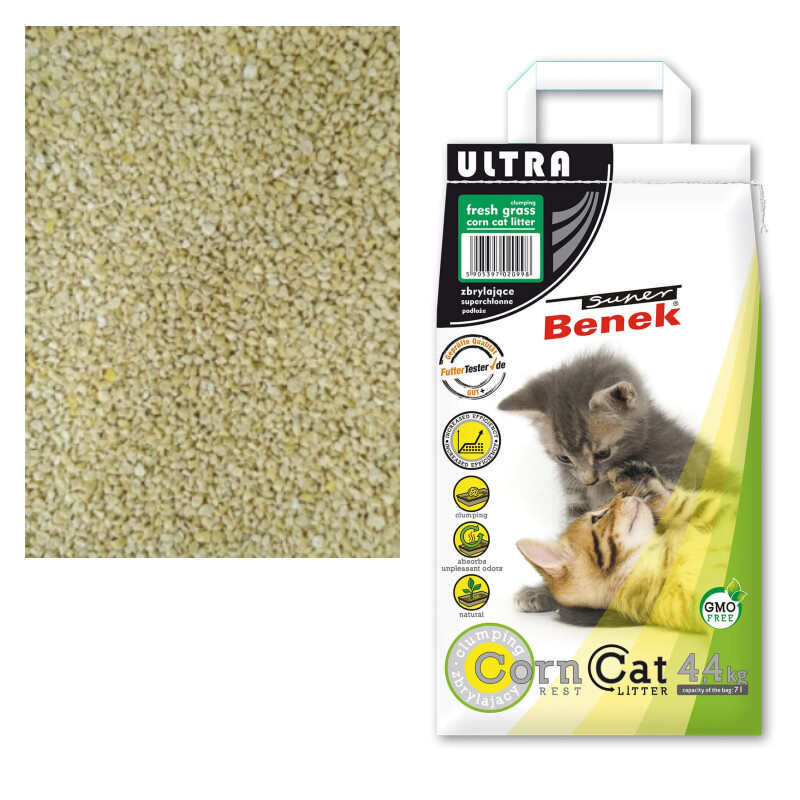 Super Benek (Супер Бенек) Corn Line Ultra Cat Litter Fresh Grass – Наполнитель кукурузный Ультра для кошачьего туалета с ароматом свежескошенной травы (7 л / 4,4 кг) в E-ZOO