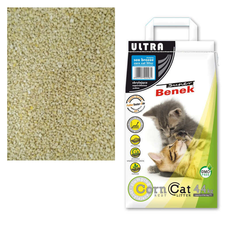 Super Benek (Супер Бенек) Corn Line Ultra Cat Litter Sea Breeze – Наполнитель кукурузный Ультра для кошачьего туалета с ароматом морского бриза (7 л / 4,4 кг) в E-ZOO