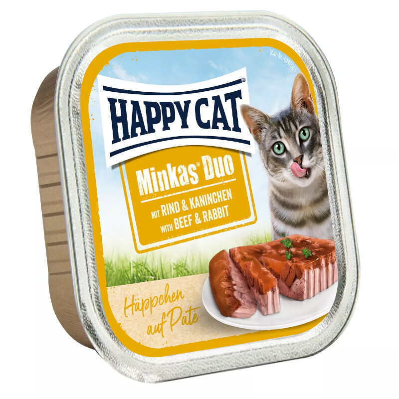 Happy Cat (Хэппи Кэт) Minkas Duo Rind & Kaninchen - Влажный корм с говядиной и кроликом для взрослых котов (кусочки с паштетом в соусе) (100 г) в E-ZOO