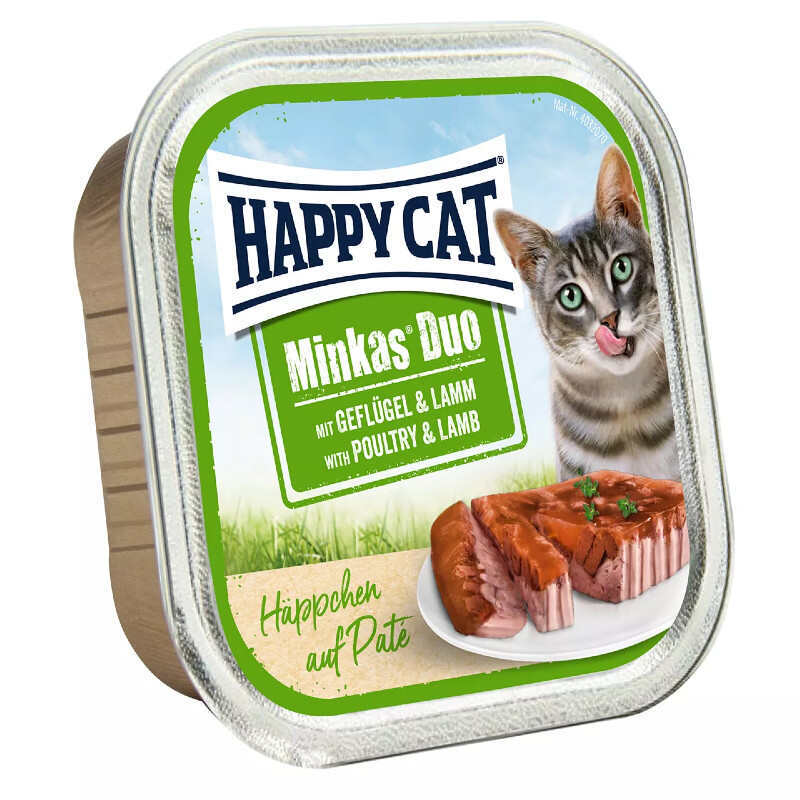 Happy Cat (Хэппи Кэт) Minkas Duo Geflugel & Lamm - Влажный корм с птицей и ягненком для взрослых котов (кусочки с паштетом в соусе) (100 г) в E-ZOO