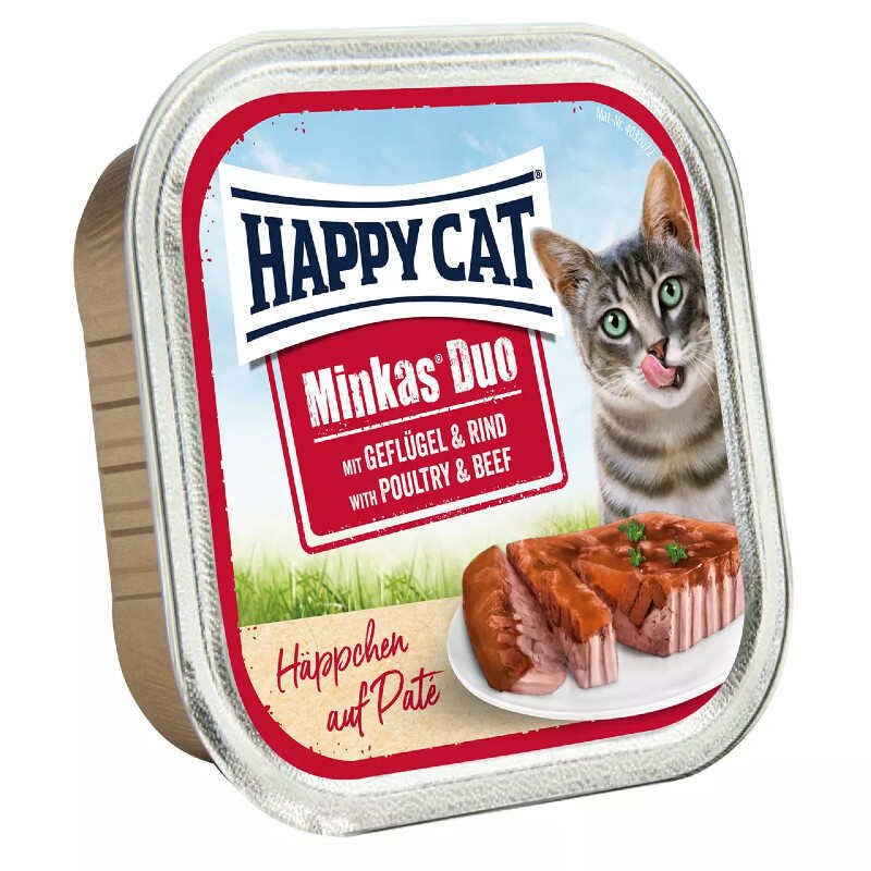 Happy Cat (Хэппи Кэт) Minkas Duo Geflugel & Rind - Влажный корм с птицей и говядиной для взрослых котов (кусочки с паштетом в соусе) (100 г) в E-ZOO