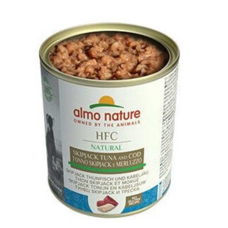 Almo Nature (Альмо Натюр) HFC Natural Adult Dog Skipjack Tuna&Cod - Консервированный корм с полосатым тунцом и треской для взрослых собак (кусочки в соусе) (280 г) в E-ZOO