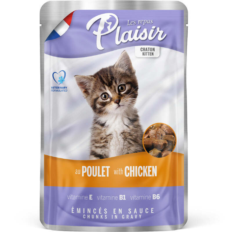 Plaisir (Плєзір) Kitten Chicken Chunks In Gravy - Повнораціонний вологий корм з куркою для кошенят (шматочки в соусі) (100 г) в E-ZOO