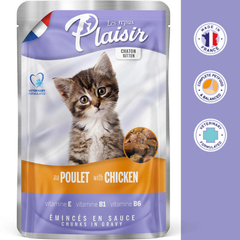 Plaisir (Плєзір) Kitten Chicken Chunks In Gravy - Повнораціонний вологий корм з куркою для кошенят (шматочки в соусі) (100 г) в E-ZOO