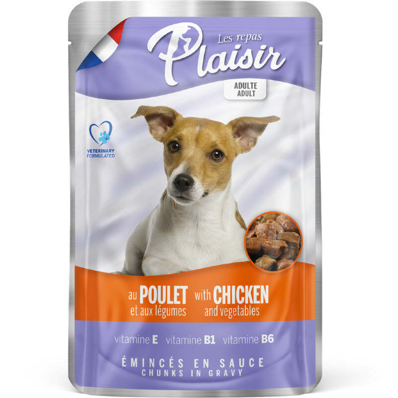 Plaisir (Плєзір) Adult Dog Chicken&Vegetables Chunks In Gravy - Повнораціонний вологий корм з куркою та овочами для дорослих собак (шматочки в соусі) (100 г) в E-ZOO