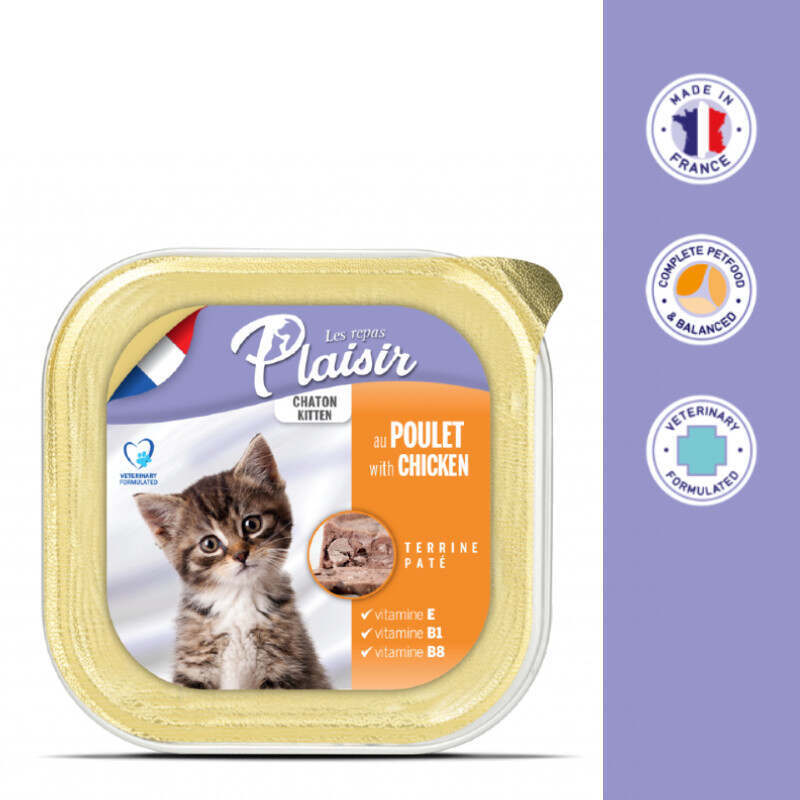 Plaisir (Плезир) Kitten Chicken&Milk Terrine - Полнорационный влажный корм с курицей и молоком для котят (террин) (100 г) в E-ZOO